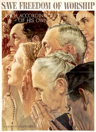Save freedom of worship.1943 Norman Rockwell (USA) copy